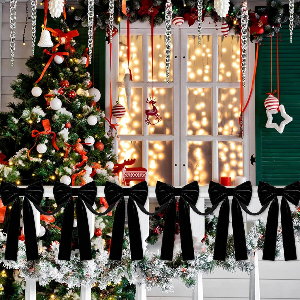 civaner 16.4 ft christmas velvet bow garland staircase showing dimensions