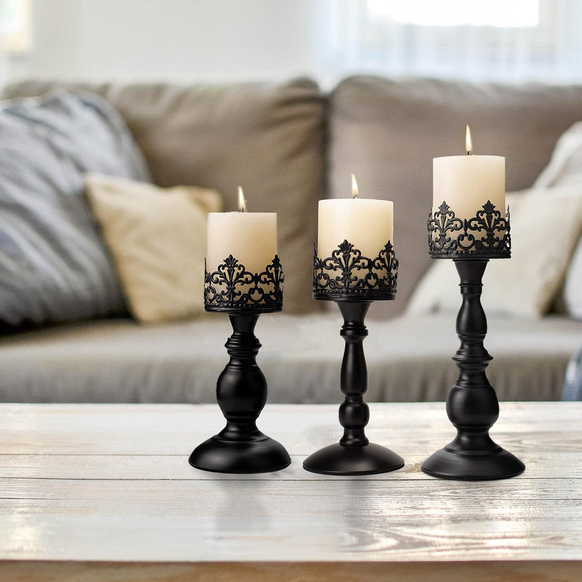 BANOMII Vintage Pillar Candle Holders for Table Centerpiece Set of 3-11'&...
