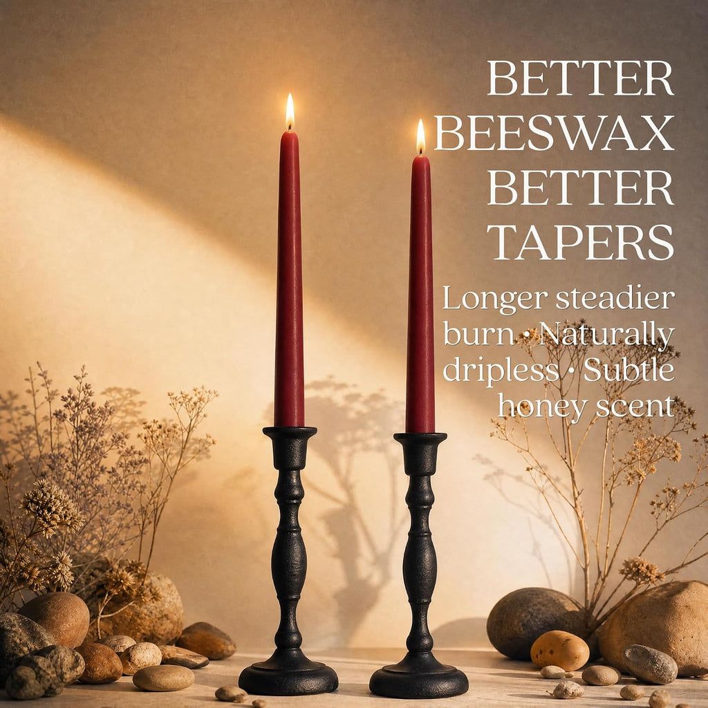 Bluecorn Beeswax Taper Candles, 12 Inch Terracotta, 2 Count | 100% Pure Natural Bees Wax, Clean Burning & Dripless, Fragrance Free, Long Lasting, American Made