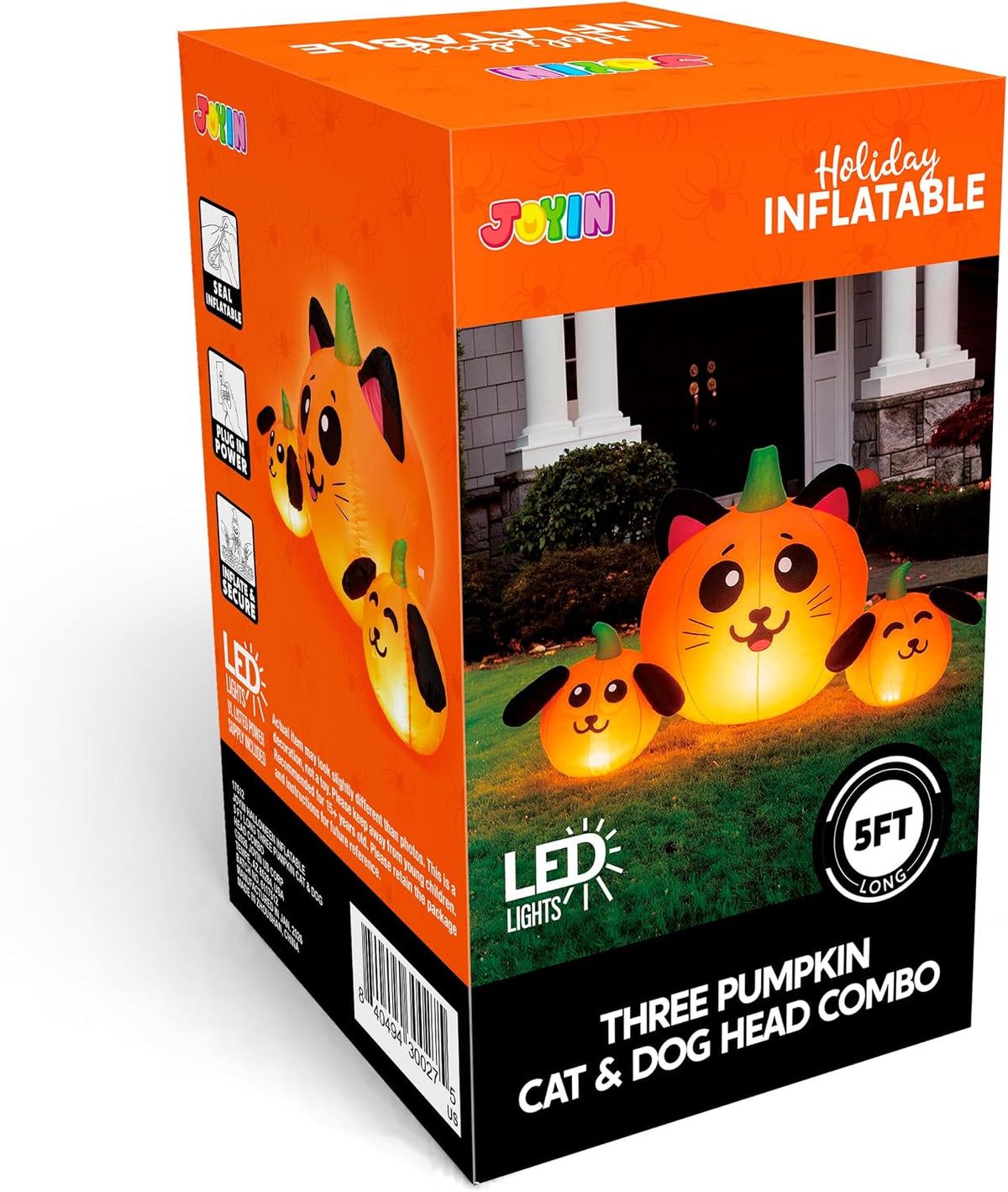 JOYIN 5FT Long Halloween Inflatable Pumpkin Cat & Dog Head Combo Outdoor ...