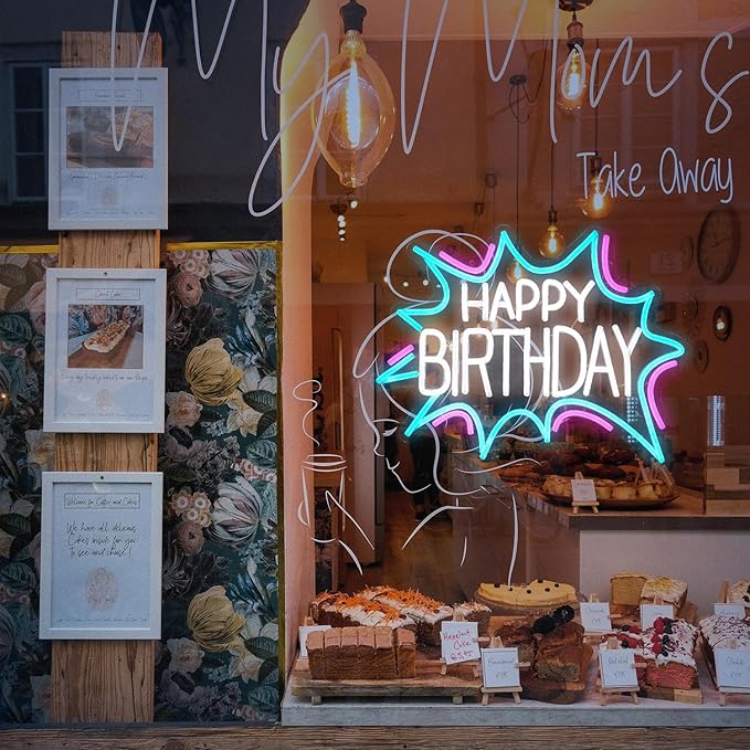 Happy Birthday Neon Sign Dimmable Celebrate Birthday Neon Light Powered by USB Gleaming LED Happy Birthday Lignt Up Sign for Birthday Paty Decoration Bedroom Birthday Gifts(16.7”*12.8”)
