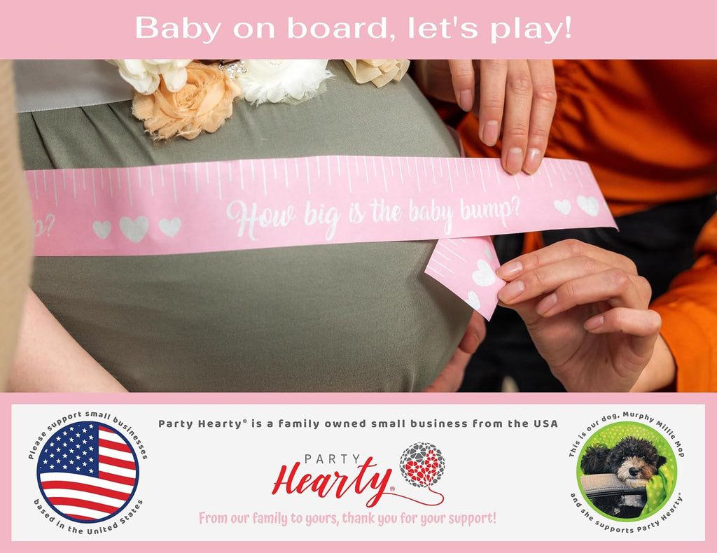 Party Hearty Baby Bump Measure Game, 2 Rolls, Baby Shower Game - Pink | 2 Inch Wide x 150 Feet Long x 2 Rolls, Sturdy but easy to tear, Fun & Easy Idea