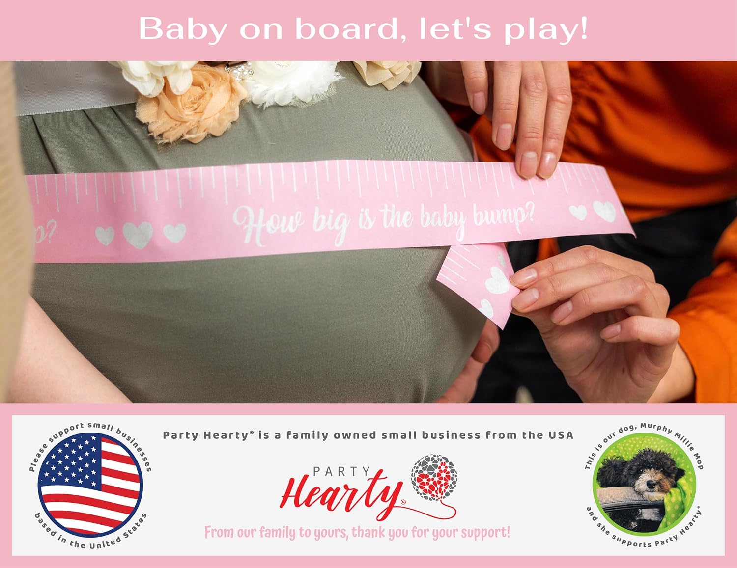 Party Hearty Baby Bump Measure Game, 2 Rolls, Baby Shower Game - Pink | 2 Inch Wide x 150 Feet Long x 2 Rolls, Sturdy but easy to tear, Fun & Easy Idea