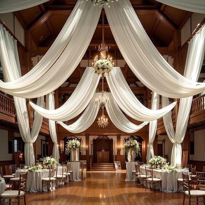 Wedding Arch Draping Fabric,2 Panels 18FT Beige Arch Drapes Chiffon Fabric Drapery Decorations for Ceremony Reception Party Ceiling Backdrop