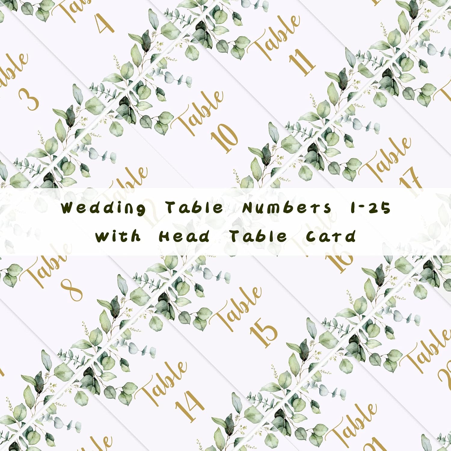 Zonon 26 Pieces Wedding Table Numbers Cards 1-25 with Head Table Numbers Greenery Eucalyptus Double Sided Cards Party Centerpiece for Wedding Reception Baby Shower Birthday Bridal Party(Gold)