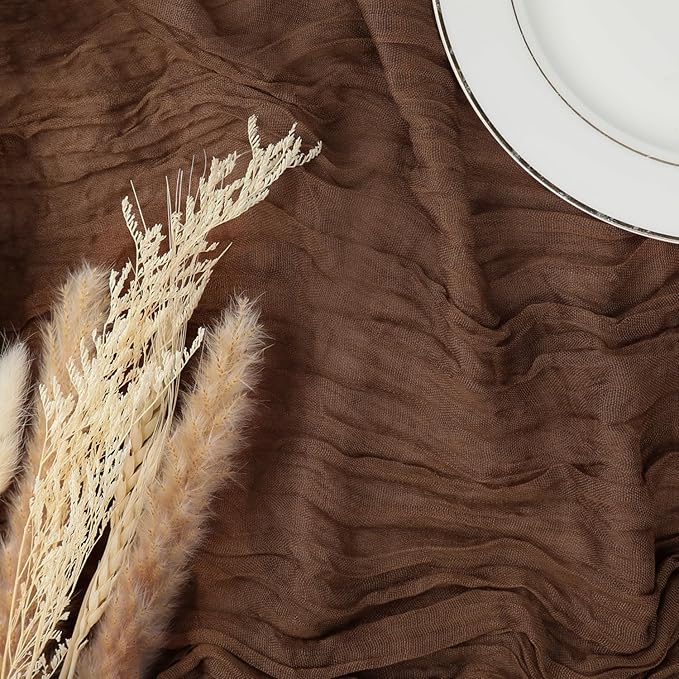 6 Pack Brown Cheesecloth Table Runner 35x120 Inch Gauze Coffee Table Runner Rustic Boho Cheese Cloth Sheer Runner for Wedding Baby Shower Bridal Shower Birthday Party Fall Decorations