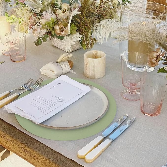 50 Pieces Sage Green Paper Place Mats Sage Round Disposable Table Mats Green Paper Doilies Decorative Placemats for Wedding Banquet Party Home Dining Tableware Decor