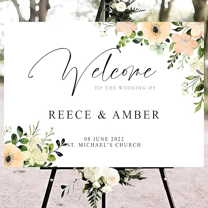 Personalized Wedding Welcome Sign Foliage Print Entrance Wedding Decor