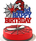 Ephlyn 1Pcs Happy 3rd Birthday Cake Topper Glitter Spider Themed Happy Third Birthday Cake Decor for Men Boy Children Three Years Birthday Party Supplies