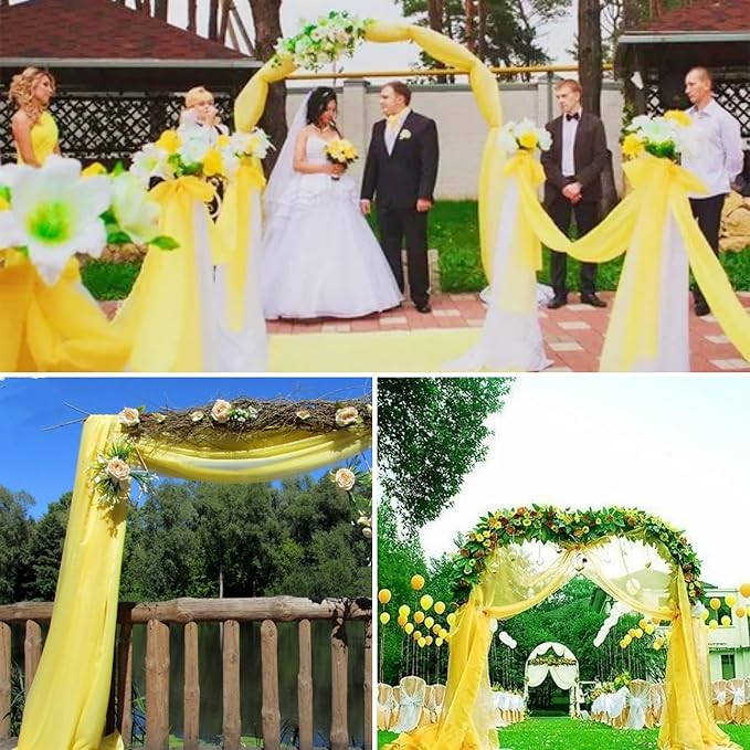 4 Panels Wedding Arch Draping Fabric 28" x 20Ft Curtain Backdrop Wedding Arch Drapes Chiffon Fabric Drape Sheer for Nuptials Party Baby Shower Ceremony Arbor Drapery Reception Ceiling Decor(Yellow)