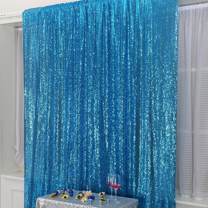 Poise3EHome 8FT x 10FT Sequin Photography Backdrop Curtain for Party Decoration, Turquoise