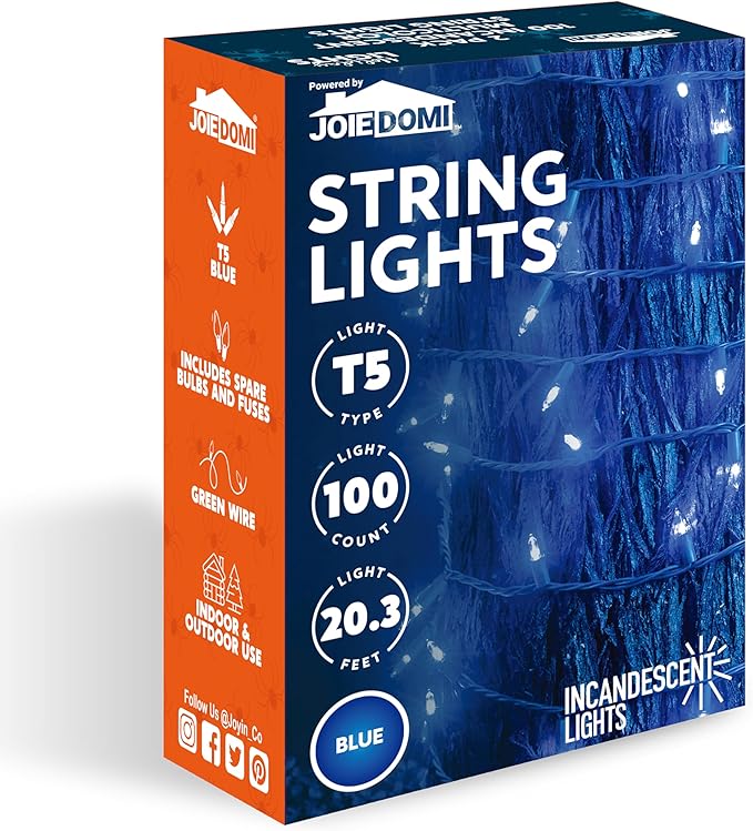 Joiedomi Blue Christmas String Lights,100 Count 22.3FT Christmas Fairy Tree Lights Plug in for Indoor Outdoor Xmas Decorations Patio Holiday Theme Party Yard House,Green Wire