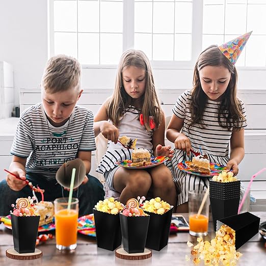 200 Pcs Popcorn Boxes, Mini Paper Popcorn Box, Cardboard Popcorn Container for Party, Disposable Snack Candy Popcorn Bags, Popcorn Holder for Birthday Wedding Decoration, 2 x 4.5 x 2.8 Inch (Black)