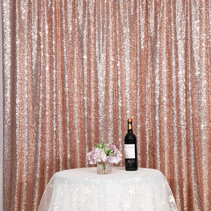 Poise3EHome 4FT x 7FT Rose Gold Sequin Backdrop Curtain Photography for Party Decoration