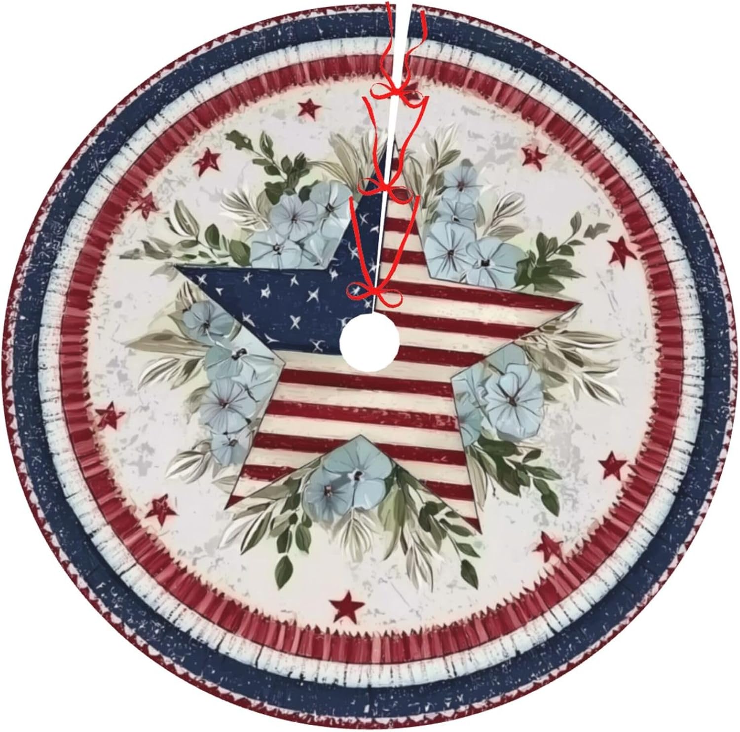 American Flag Stars Christmas Tree Skirt 36 Inch Xmas Tree Mat Party Decor Supplies for Holiday Home Decorations