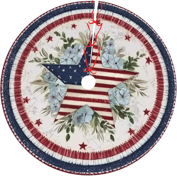 American Flag Stars Christmas Tree Skirt 36 Inch Xmas Tree Mat Party Decor Supplies for Holiday Home Decorations