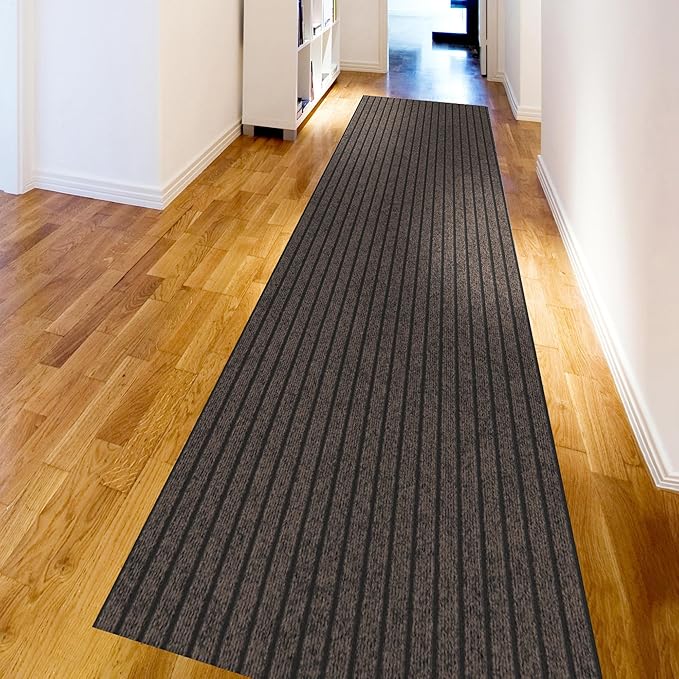 Ottomanson 2'7" x 54' Hallway Runner with Scraper Pile - Extra Durable Non-Slip Rug Mat for Indoor & Outdoor Use - Ideal for Kitchen, Entryway & Garage - High-Traffic Carpet, Brown