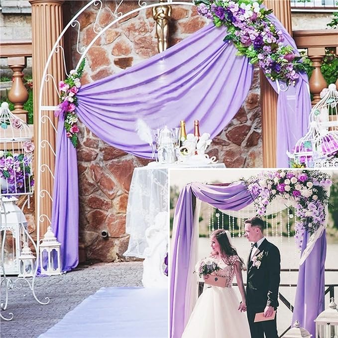 4 Panels Wedding Arch Draping Fabric 28" x 20 Ft Wedding Arch Drapes Chiffon Fabric Drape Sheer Backdrop Curtain for Weddings Party Ceremony Birthday Arbor Drapery Reception Ceiling Decor(Lavender)