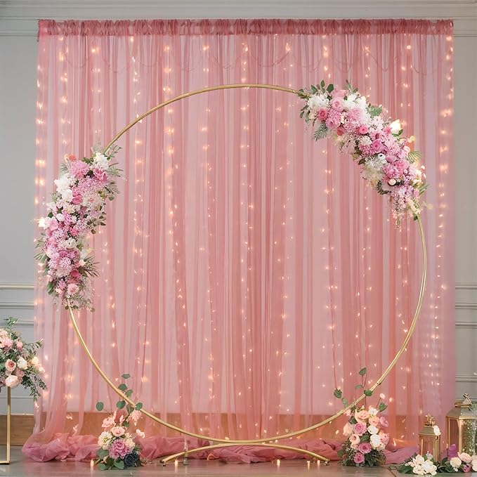 10x10 Dusty Rose Tulle Backdrop Curtains for Parties, Sheer Backdrop Curtain Wedding Photo Background Drapes for Baby Shower Photography Birthday Party