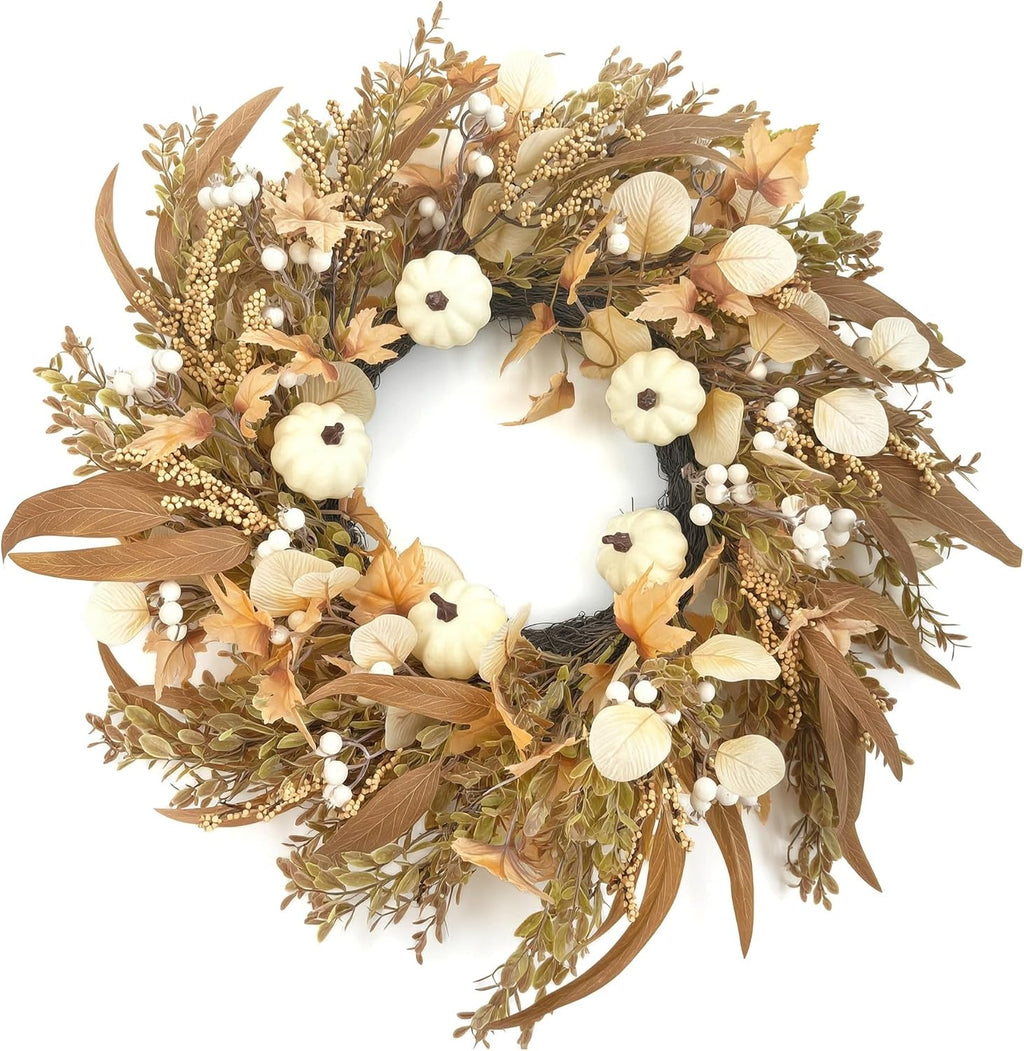 24 inch neutral fall wreath for front door, main product view