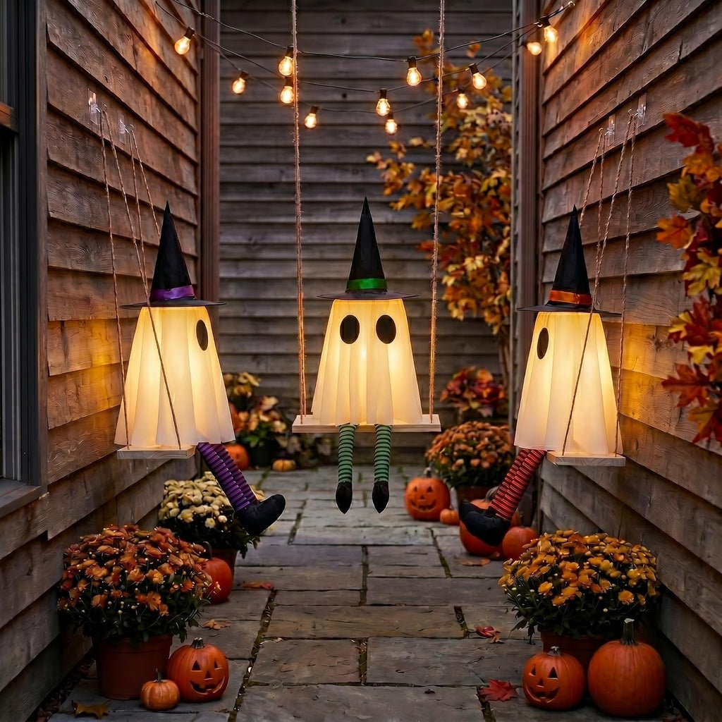 halloween swinging ghost outdoor decor, spooky hanging ghosts on a desk or shelf
