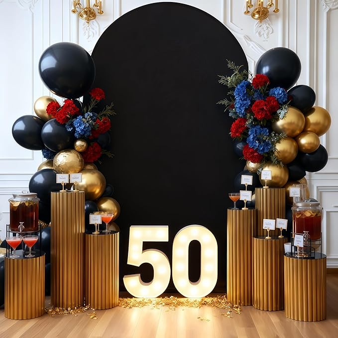7.2FT Black Arch Backdrop Cover - Polyester Fitted Wedding Arch Stand Covers Round Top Chiara Arch Backdrop Cover for Birthday Party Banquet Photo Background Decoration