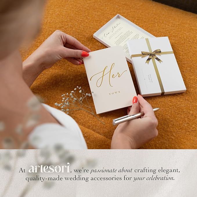 ARTESORI Wedding Vow Book for Her & Him, Soft Touch, Gold Engraving, 28 Lined Pages, Wedding Vow Books His and Hers, Wedding Essentials, Wedding Registry Gifts, His and Hers Gifts [Blush & Pine]