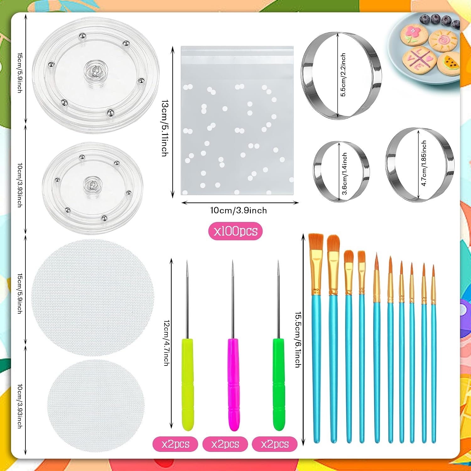 123 PCS Cookie Decorating Kit Supplies Including Acrylic Turntable Decoration Brushes Scribe Needle Bags for Cookie Cupcake Cake Decoration