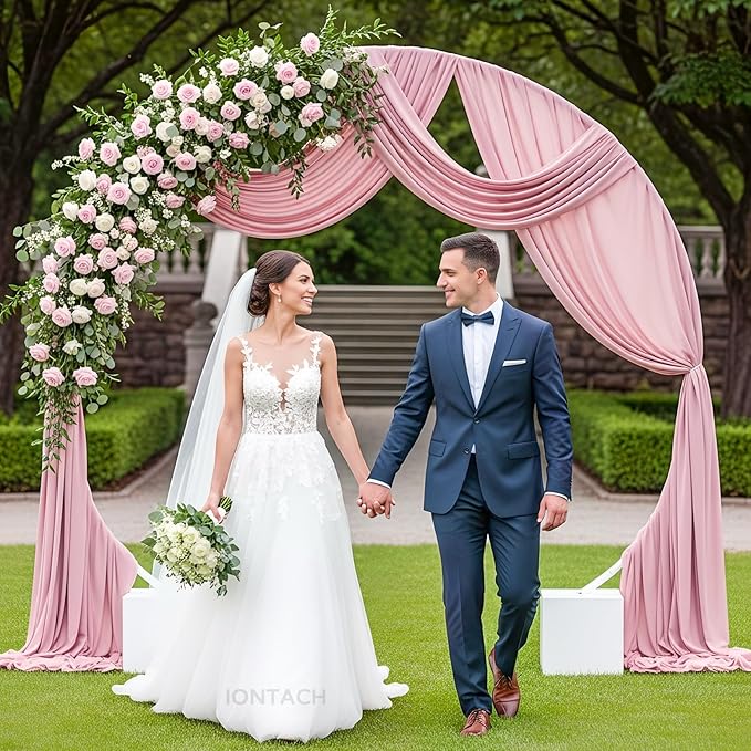 Wedding Arch Draping Fabric 29" x 19Ft Sheer Drapes for Backdrop Wedding Ceremony Reception Ceiling Decor Curtain Baby Bridal Shower Decoration (Dusty Rose, 2 Panels)