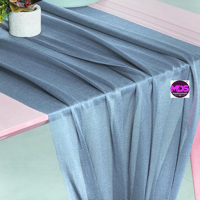 MDS Halloween Chiffon Table Runner - 25 Pack, 29 x 120 Inches, 10ft Each - Sheer Spooky Table Runners for Haunted House Parties, Trick-or-Treat Tables, Witchy Décor, Wedding & Events - Dusty Blue