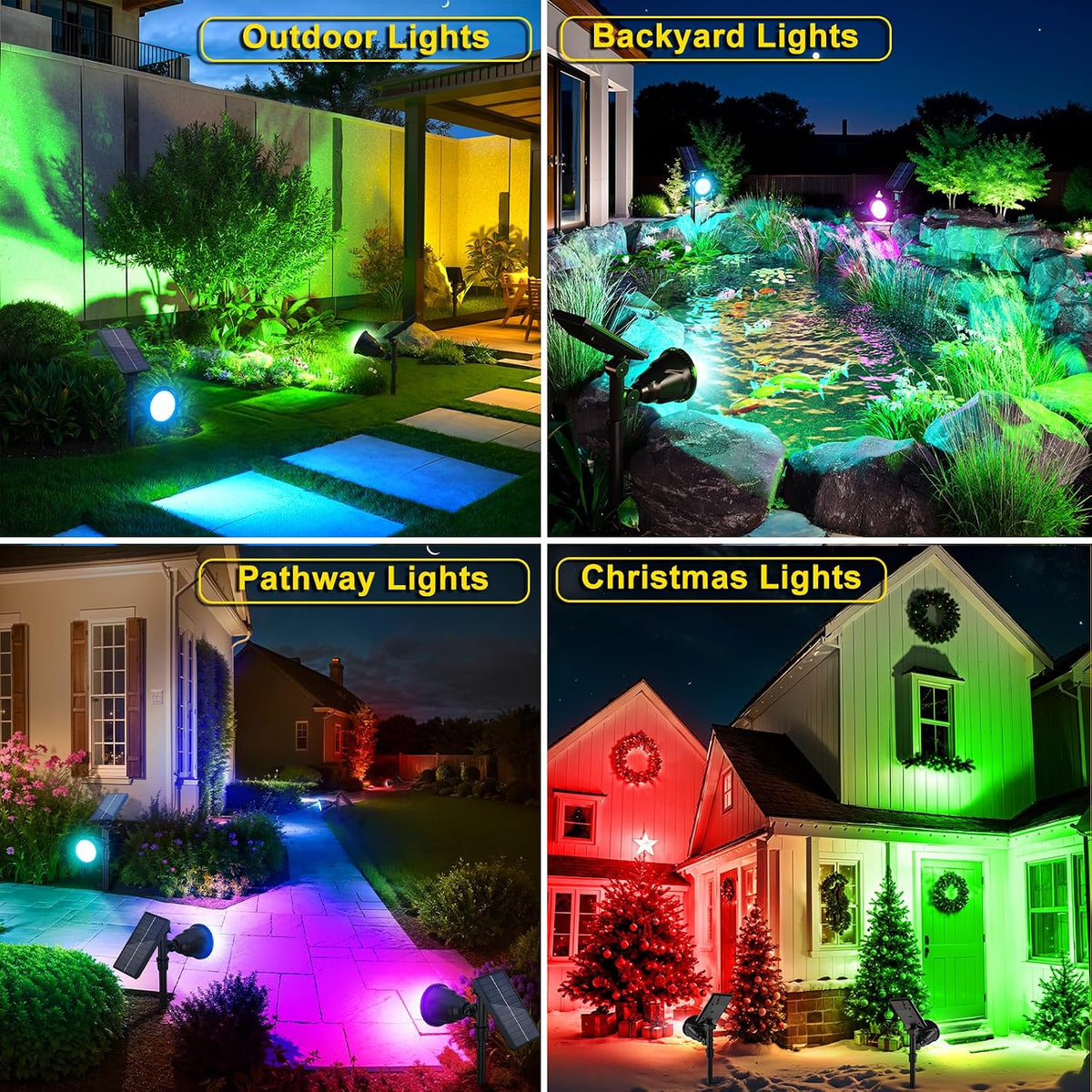ROSHWEY Solar Spot Lights Outdoor, 7 Colors Halloween Christmas Outdoor Light...