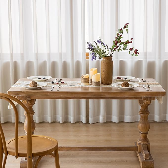 Boho Table Runner Cream Beige Brown for Home Decor 12x90 Inches Farmhouse Macrame Burlap Jute Rustic Dining Kitchen Centerpiece Bohemian Decor French Country Bridal Shower Decorations