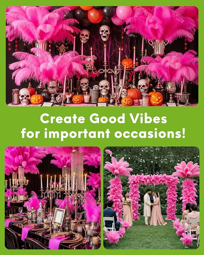 NEWONG 30pcs Hot Pink Ostrich Feathers Natural Bulk 9-12inch(23-30cm) Vase Craft Wedding Home Party Centerpieces Christmas Day Decoration