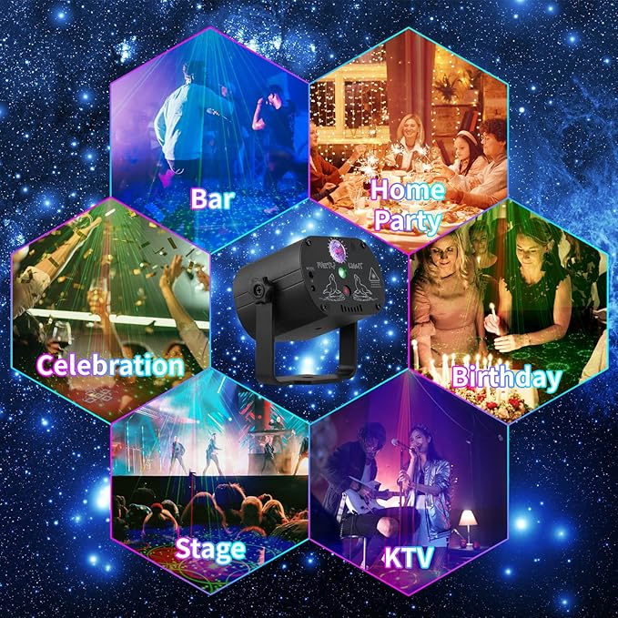 DJ Disco Stage Party Lights, LED Sound Activated Laser Light RGB Flash Strobe Projector with Remote Control for Christmas Halloween Decorations Karaoke Pub KTV Bar Dance Gift Birthday Wedding