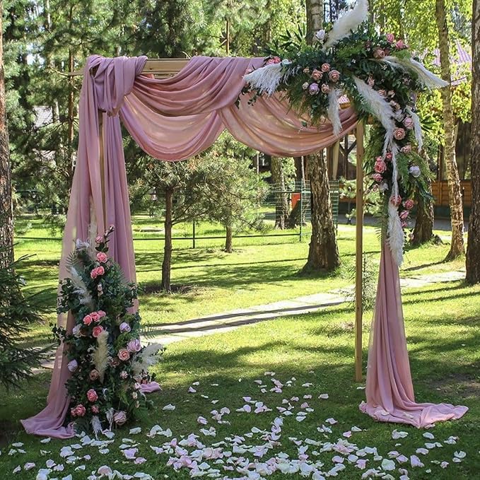 Dusty Rose Wedding Arch Draping Fabric 2 Panels 20Ft Length x 28" Width Arch Drapes Chiffon Fabric Sheer Curtains Backdrop for Party Bridal Decorations Wedding Ceremony Ceiling Stage Reception Decor