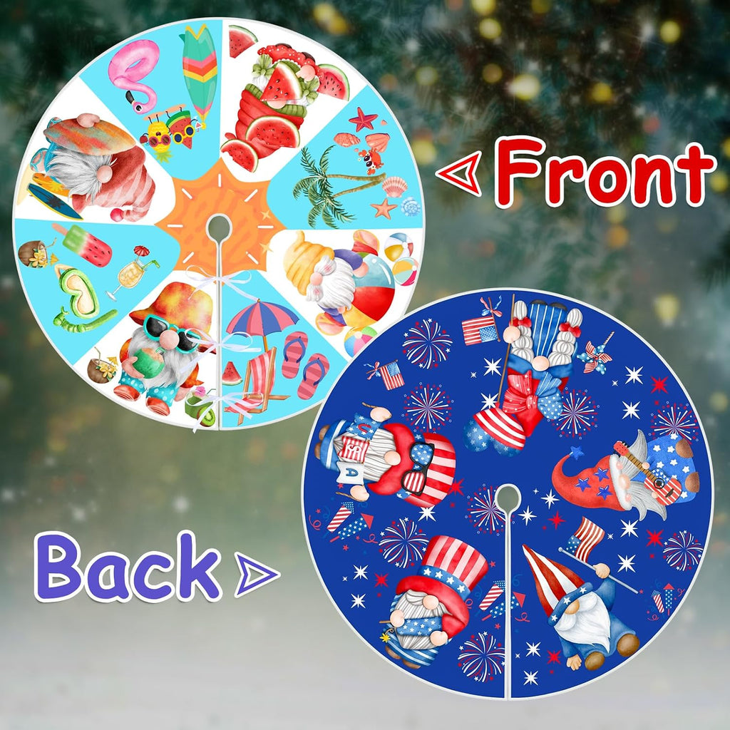 15 Inch Mini Summer Tree Skirt 4th of July Patriotics Tree Skirt Double Sided Print Mat Independence Day Holiday Party Supplies Home Tabletop Christmas Tree Decoration