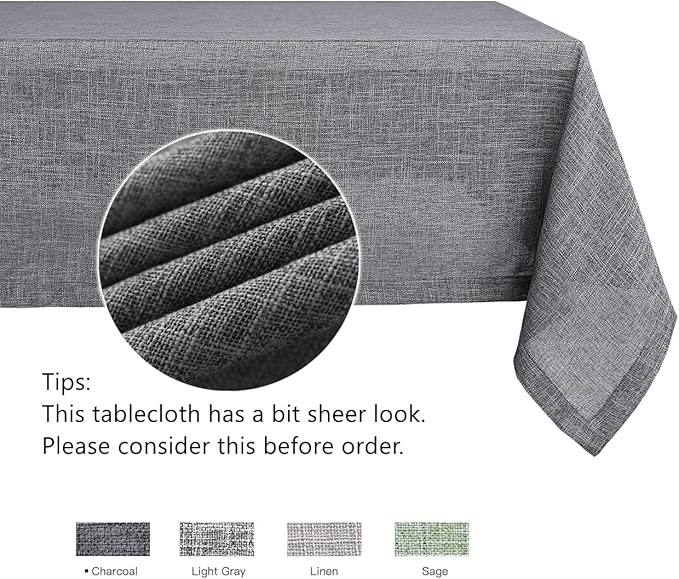 maxmill Flaxy Faux Linen Tablecloth with 2-Tone Slubby Texture Wrinkle Free Anti-Shrink Soft Table Cloth for Kitchen Dining Tabletop for Outdoor and Indoor Use Rectangle 60 x 84 Inch Charcoal