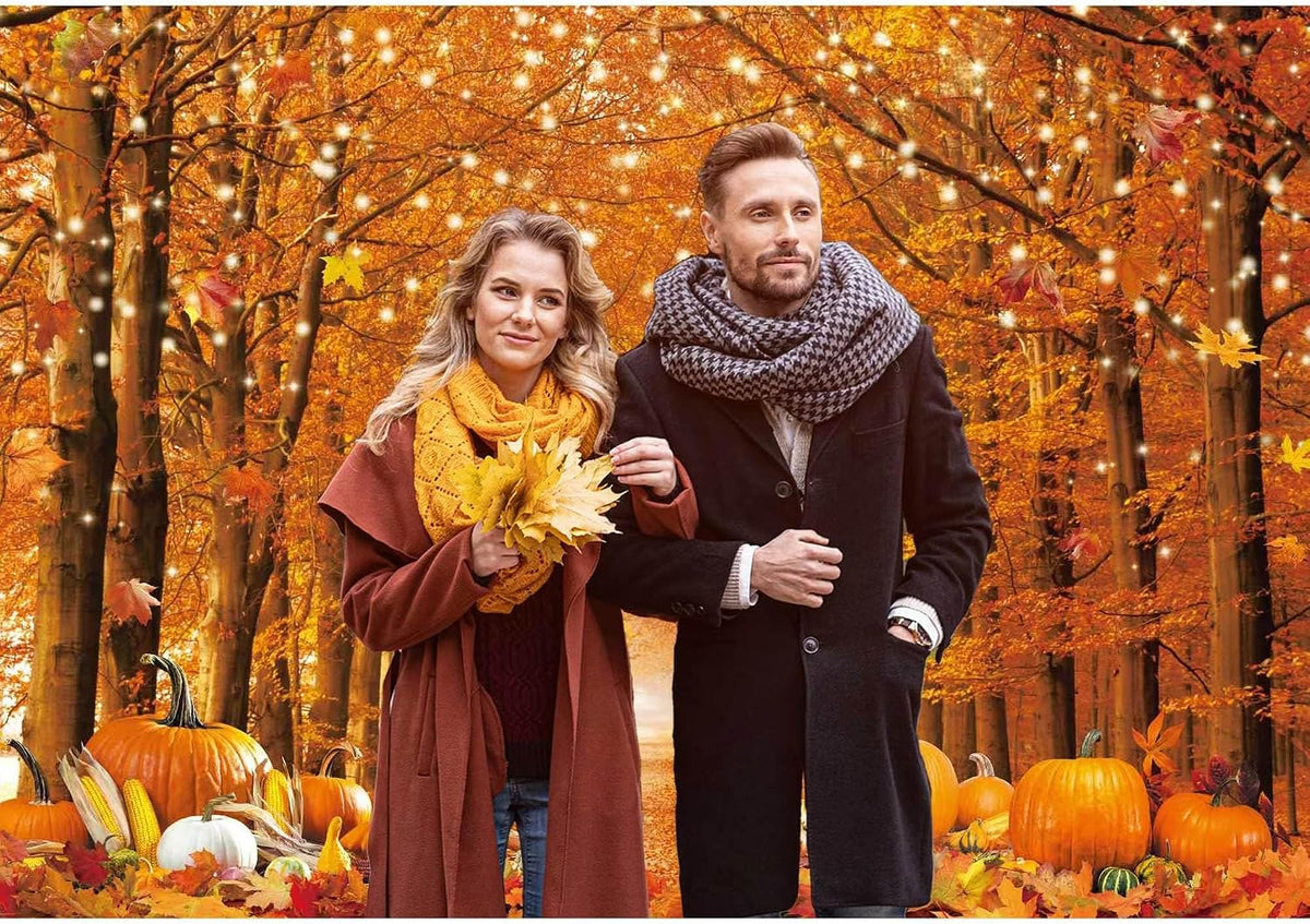 10x8FT Fall Photo Backdrop Maple Leaf Pumpkin for Photography Background Autu...