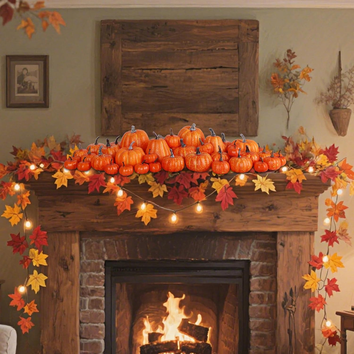 winemana 46 Pcs Artificial Pumpkins Fall Decorations, Orange