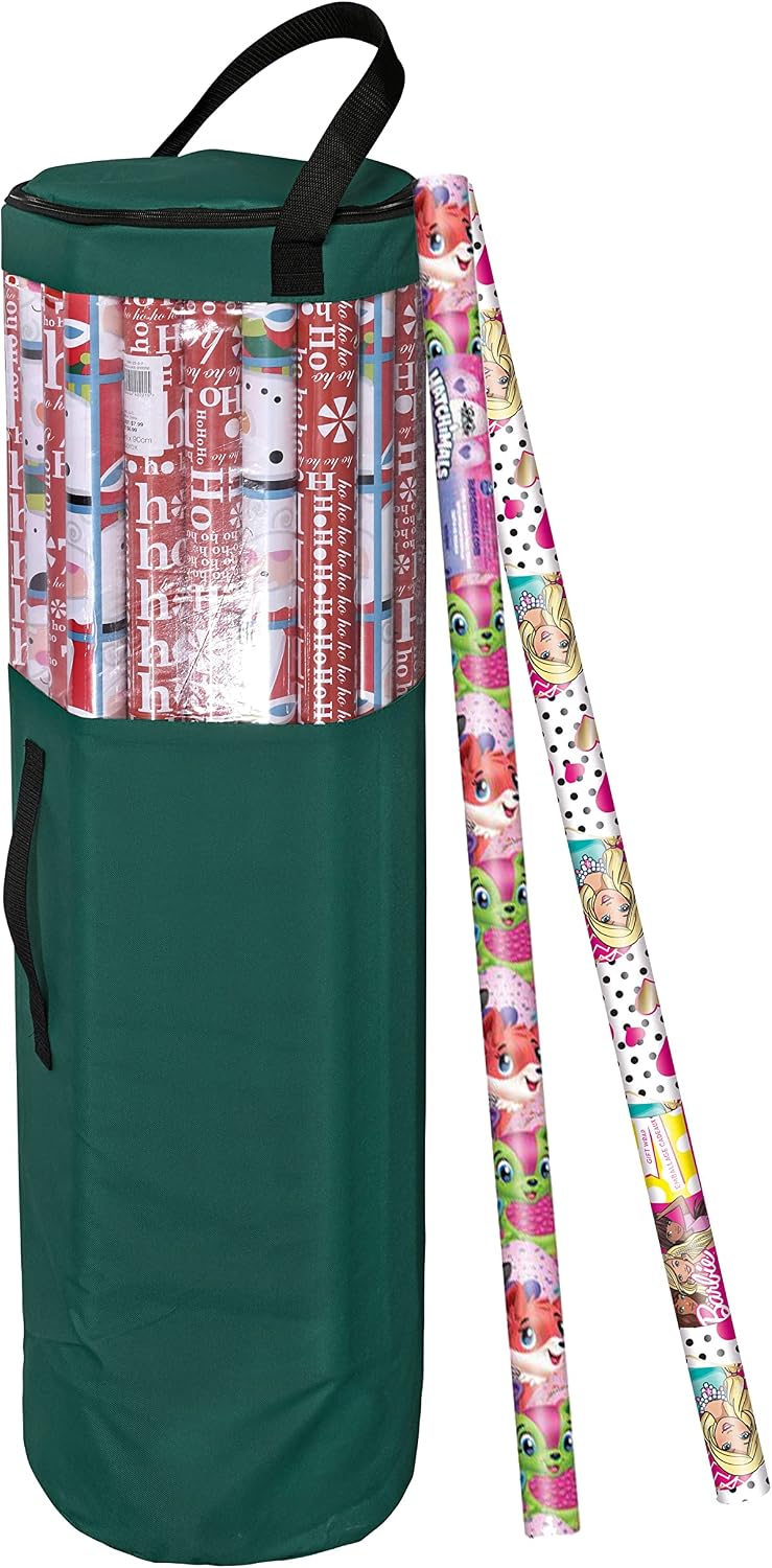 Wrapping Paper Storage Bag | Wrapping Paper Organizer Under Bed for Storing Multiple Rolls of Gift Wrap, 42” Length Container Constructed of Durable 600D Oxford Material (Green)