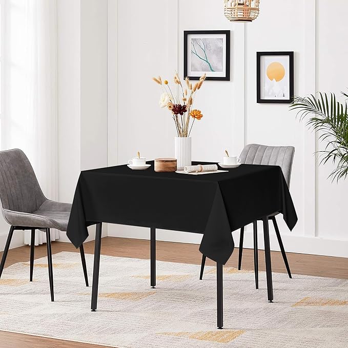 sancua Black Square Tablecloths 54x54 Inch - Fabric Table Cloth for Square or Round Tables, Washable Polyester Table Cover for Dinner, Holiday Party, Decorative Display Tables