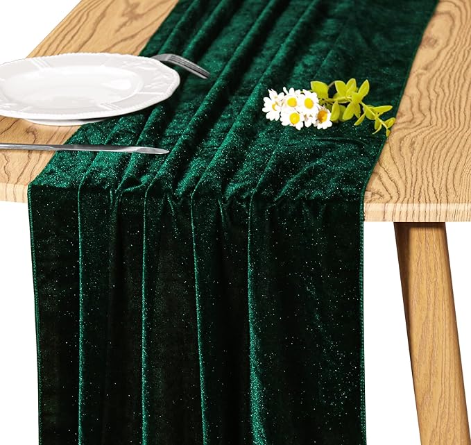 Velvet Table Runner 20 x 120 Inches 10ft Luxurious Thick Soft Velvet Christmas Thanksgiving Wedding Reception Table Runner for Party Reception Decorations(Emerald Green, 1 Pack)