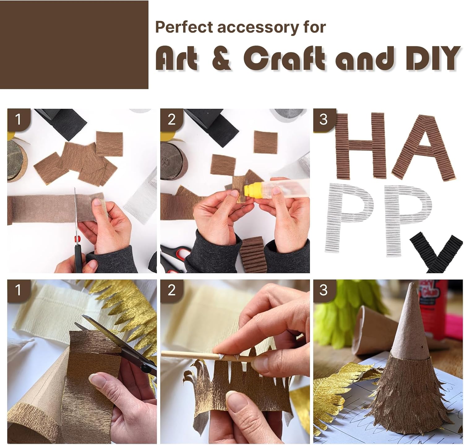 PartyWoo Brown Crepe Paper Streamers 10pcs 820ft Pack of Boho Neutral Metallic Gold Sand White Crepe Paper Streamers for Birthday Baby Shower Wedding Graduation Woodland Jungle Fall Party Decorations