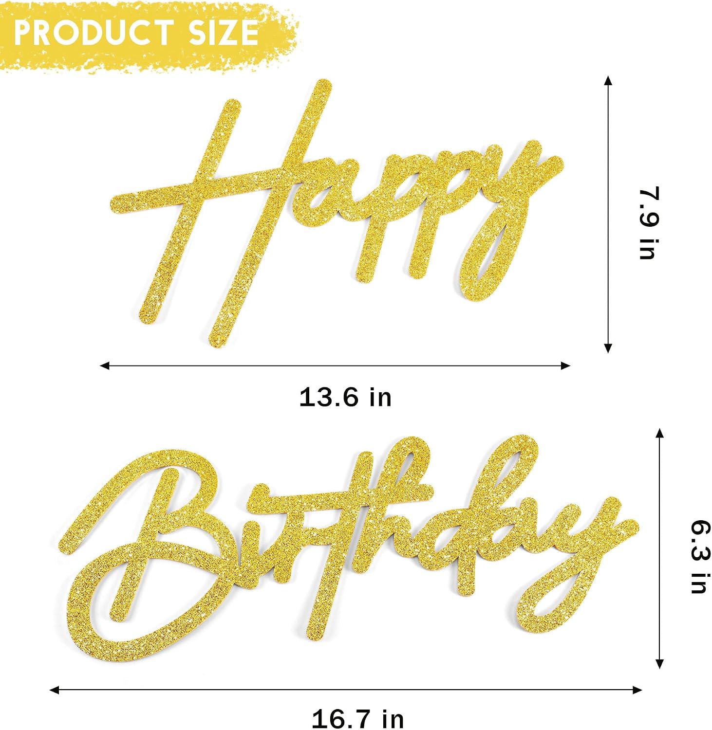 CANREVEL Happy Birthday Sign for Backdrop, Glitter Felt Gold Happy Birthday Banner, Golden Birthday Party Decorations for Girl Boy Women Men, Wall Decor Balloon Arch Photo Prop