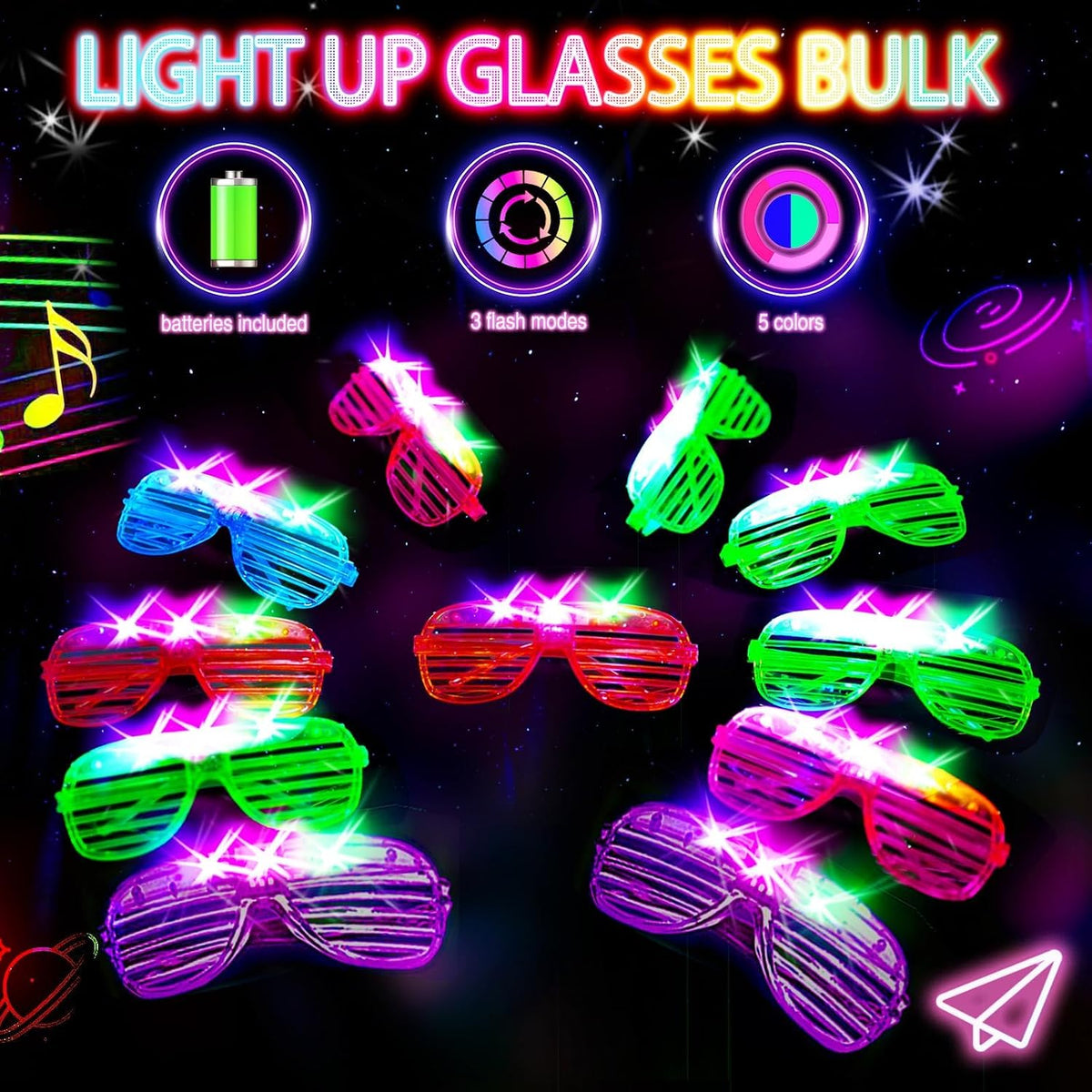 SHQDD 75PCS LED Glasses, Light Up Glasses, 5 Colors party glasses with 3 Ligh...