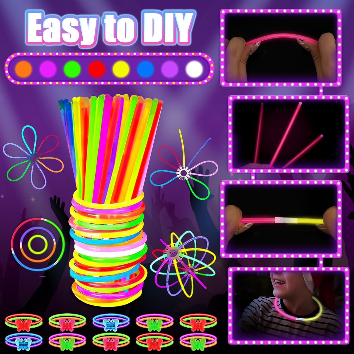 MIBOTE 269Pcs Led Light Up Toys Party Favors Glow in the Dark Party Supplies for Kid/Adults with Light Up Glasses,Headband,Rings,Bracelets,100 Glow Sticks Bulk Party Pack DIY Glow Neon Party Supplies