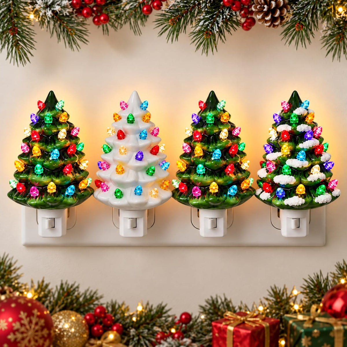 christmas ceramic tree night light 4 pack, main product view