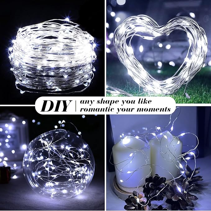 ZGWJ 50 Pack Fairy Lights Battery Operated, 7ft 20 Mini LED Fairy String Lights Silver Wire 3 Modes for DIY, Parties, Wedding, Bedroom, Halloween Christmas Decoration Silver White