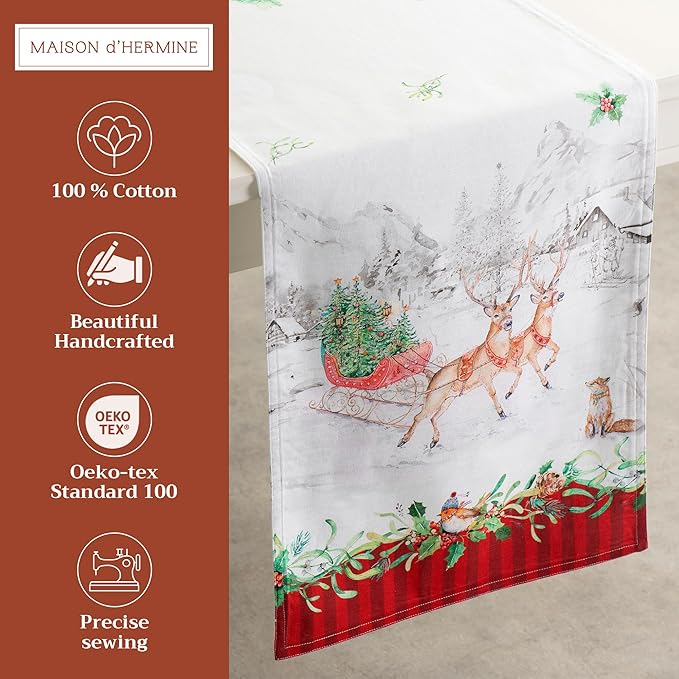 Maison d' Hermine Table Runner 100% Cotton Double Layer Table Runners 108 inches Long for Thanksgiving Christmas Decorations Home Kitchen Dining Party Wedding (Christmas Tradition, 14.5" x 108")