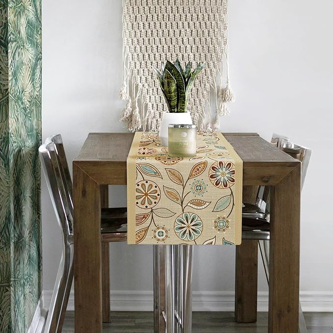 Snycler Table Runner Boho Table Runners Vintage Elegant Farmhouse Table Center Linen Decor for Home Dining Party Entrance (13x108 Inch) Khaki